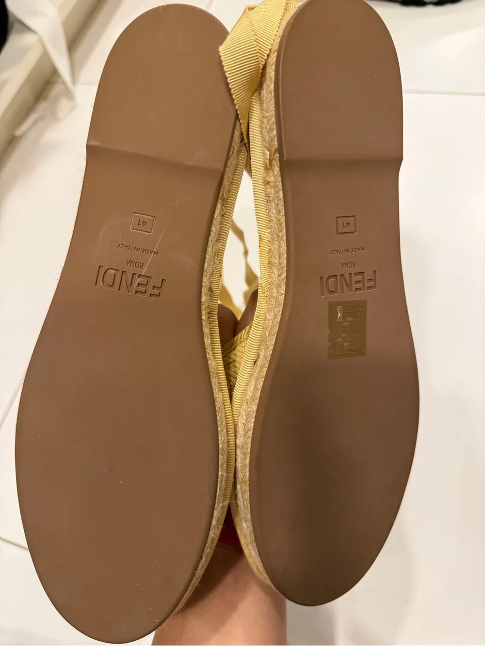 Fendi women Canary Yellow Embroidered Espadrille Sandals with Ankle Ties